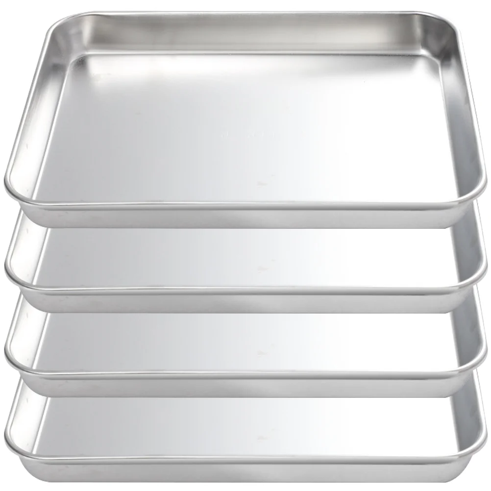 

4 Pcs Breading Pans Barbecue Plate Bread Containers Cookie Pan Metal Tray Stainless Steel Bakeware Food Meal Trays