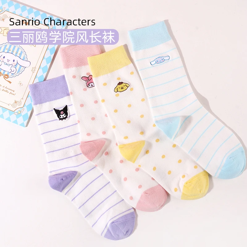 

Sanrioed HelloKittys Mymelody Kuromi Cinnamoroll Pompom Purin College Style Stockings JK Little Striped Cute Socks