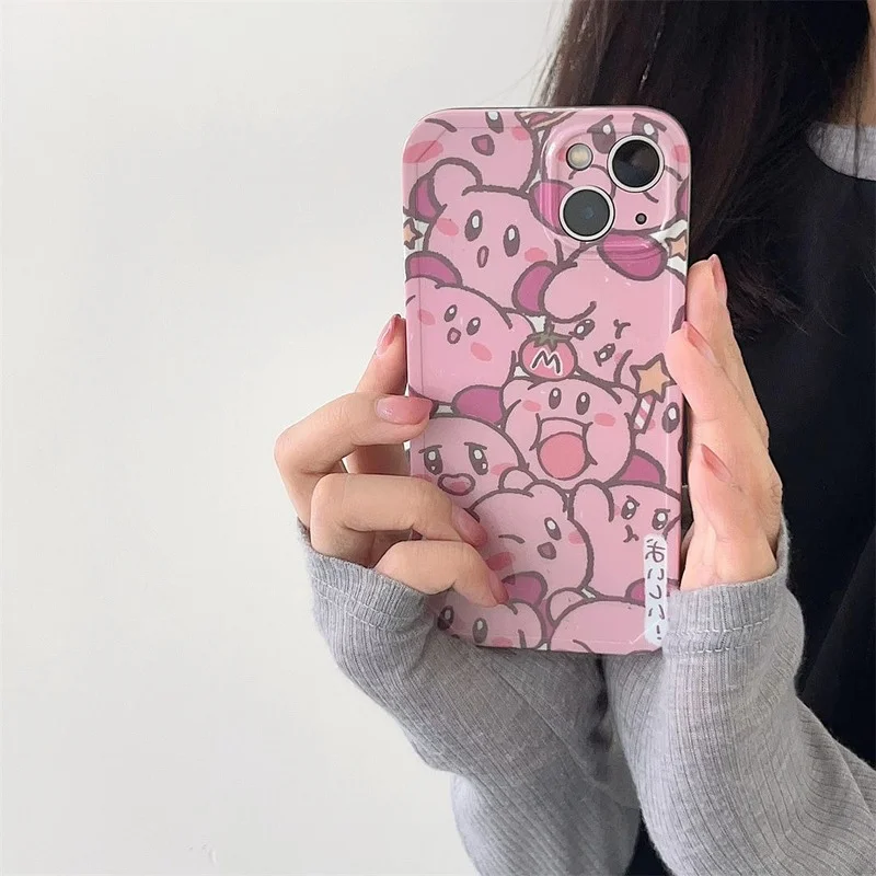 

Bandai Kirby Cartoon Soft Case for iPhone 11 12 13 Pro Max X XS MAX XR Full Screen Kirby's Star Silicone Shockproof Back Cover