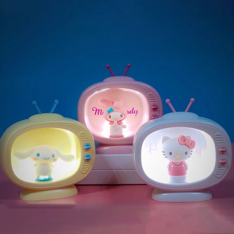 Kawaii Sanrio Hello Kitty Night Light Anime Cinnamoroll Tv Modeling Kuromi Cute Desktop Bedroom Bed Sleep Light Decorate Gifts