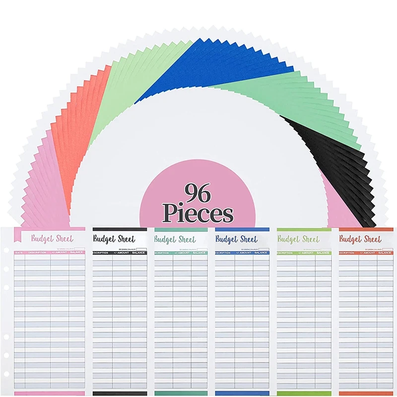 

96 Pieces Of Expense Tracker Budget Sheet For A6 Budget Binder Planner, Budget Tracker Paper Money Manager 6 Colors