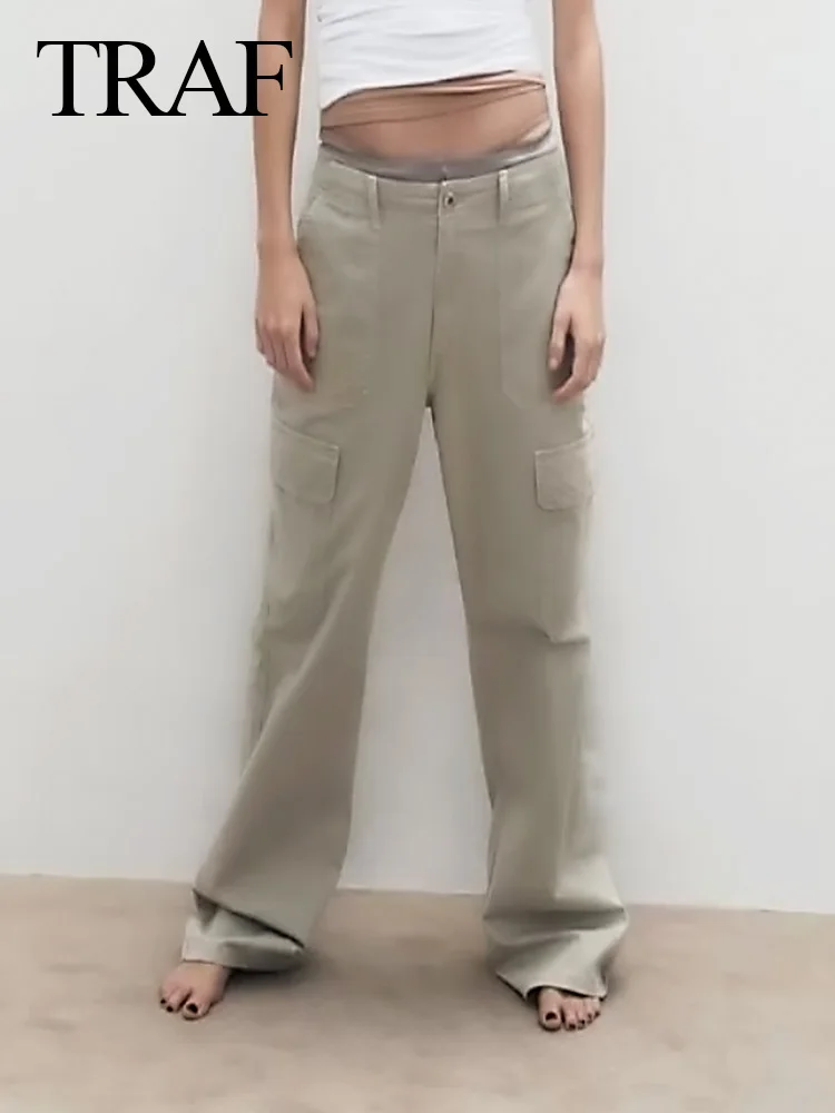 

Брюки женские с высокой талией, широкими штанинами и карманами