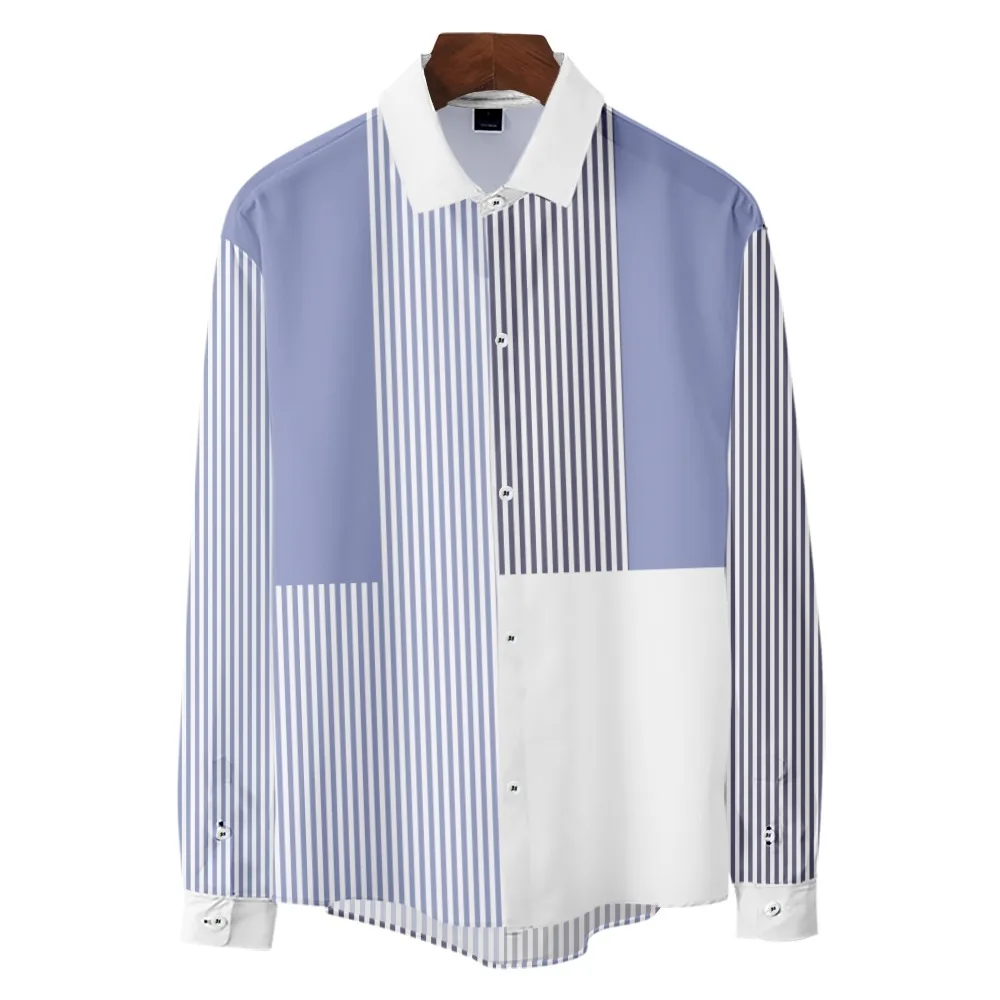 

Blue and white striped stitching street men's and women's shirts Kara Kara 2022 casual fashion Japanese Harajuku spring and autu