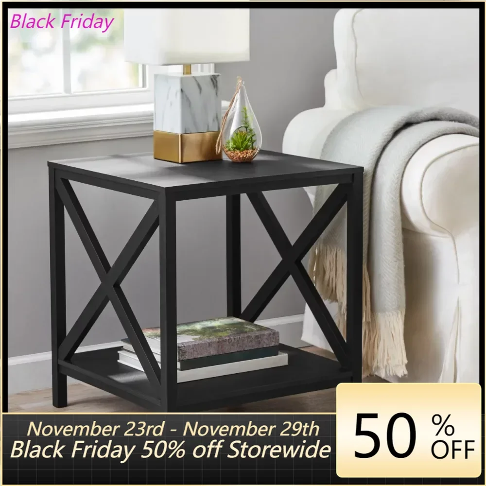 

Farmhouse Square Side Table, Black Living Room Furniture End Tables