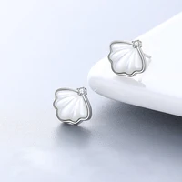 new fashion simple style mini leaf stud earrings for women crystal zircon shell female little literary earring jewelry best gift