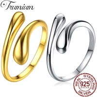 trumium 925 sterling silver ring minimalist teardrop high polish tarnish resistant open adjustable ring promise ring for women