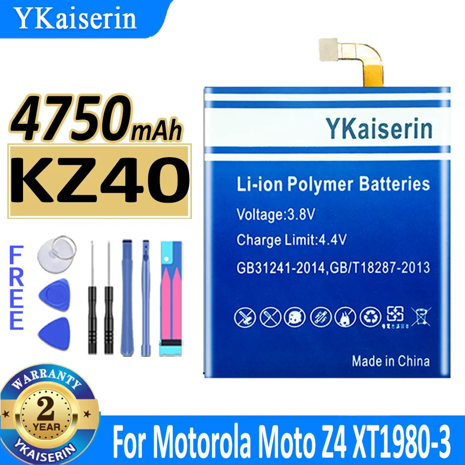 

YKaiserin 4750mAh KZ40 KZ 40 Replacement Battery For Motorola Moto Z4 XT1980-3 Batteries + Repair Tools Kit