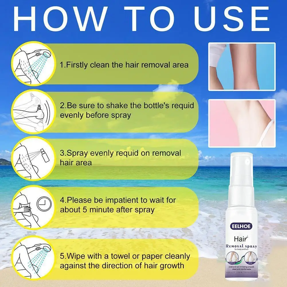 

30ML Hair Removal Growth Inhibitor Spray Beard Bikini Facial Hair Removal Spray Cream Intimate Stop Painless Armpit Legs Bo S3Y3