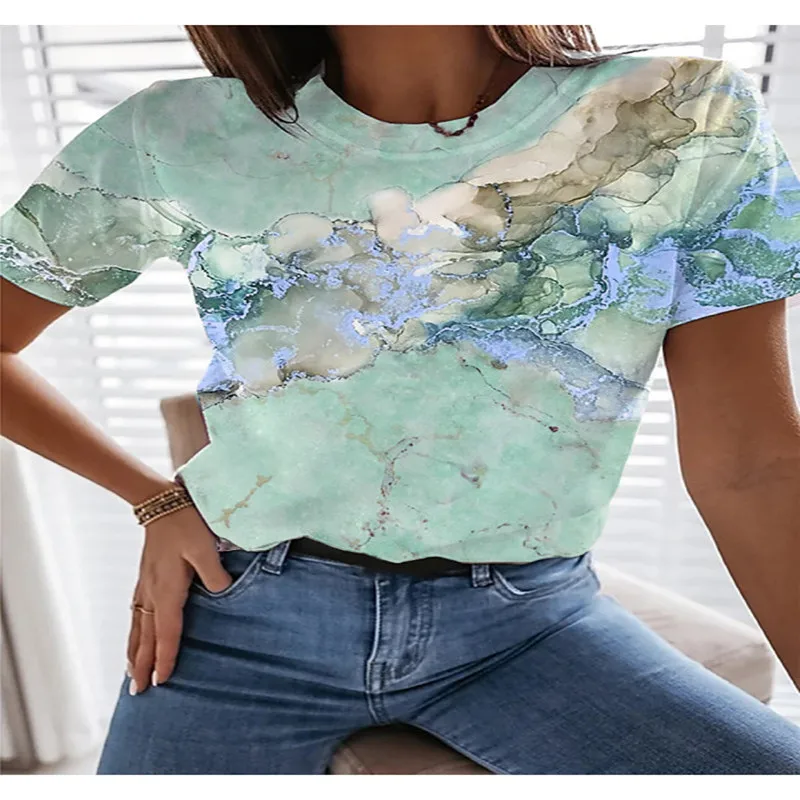 

New Women's Printing 3D Painting Smudge T-shirt Short-sleeved Round Neck Top Scenery Summer Casual Fashion Loose Women's Clothin