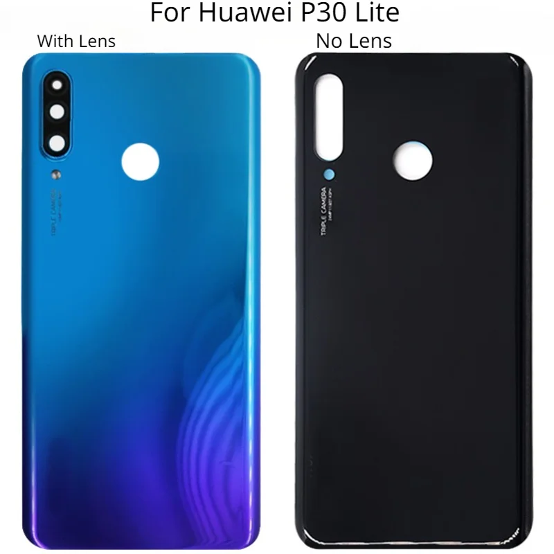 

New For Huawei P30 Lite Nova 4e Battery Back Cover Rear Door 3D Glass Panel P30Lite Housing Case Adhesive + Camera Lens Replace