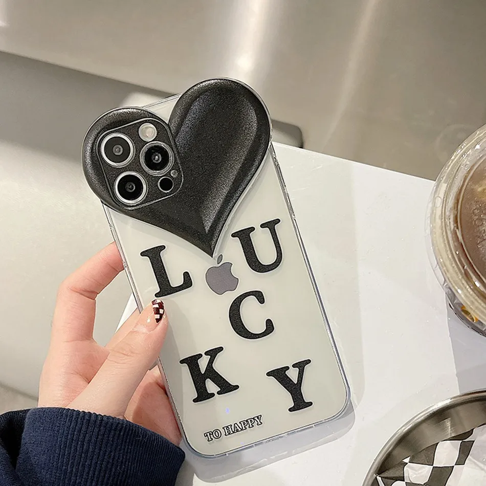 Lens Protection Phone Case For iPhone 13 12 Mini 11 Pro XS Max XR 8 7 Plus Love Heart Shape Cartoon Cute Bear Flower Soft Cover