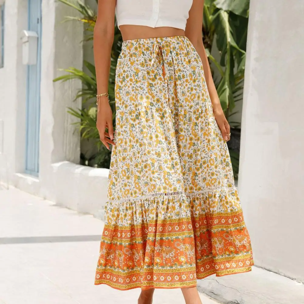

Casual Womens Printed Long Skirt Tulle High Waist Pleated Skirt Fashion Elegant Ladies Wild Mesh Dating Maxi Skirts Drop