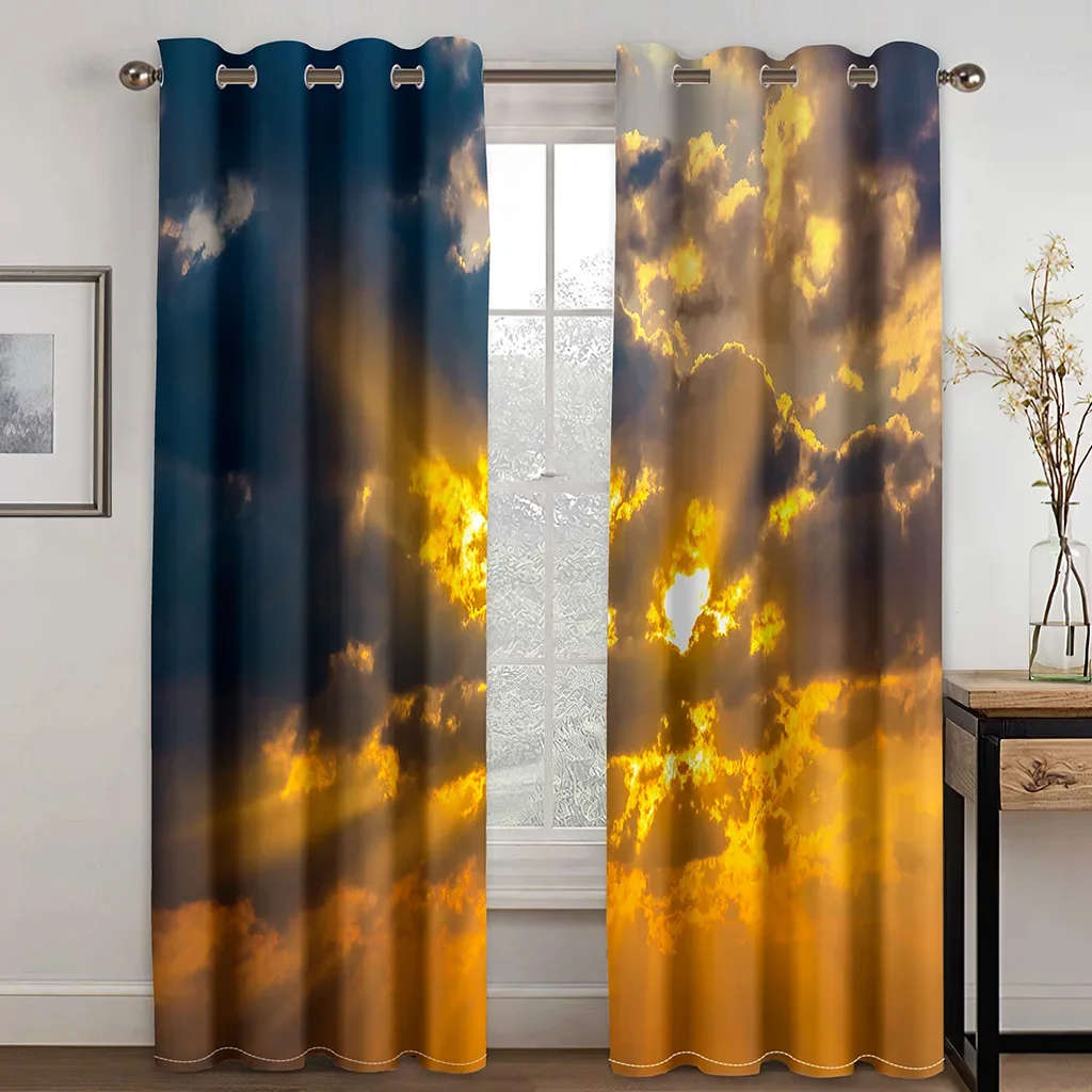 Занавески на тонкие окна с изображением неба облаков арктического Авроры 2 шт.