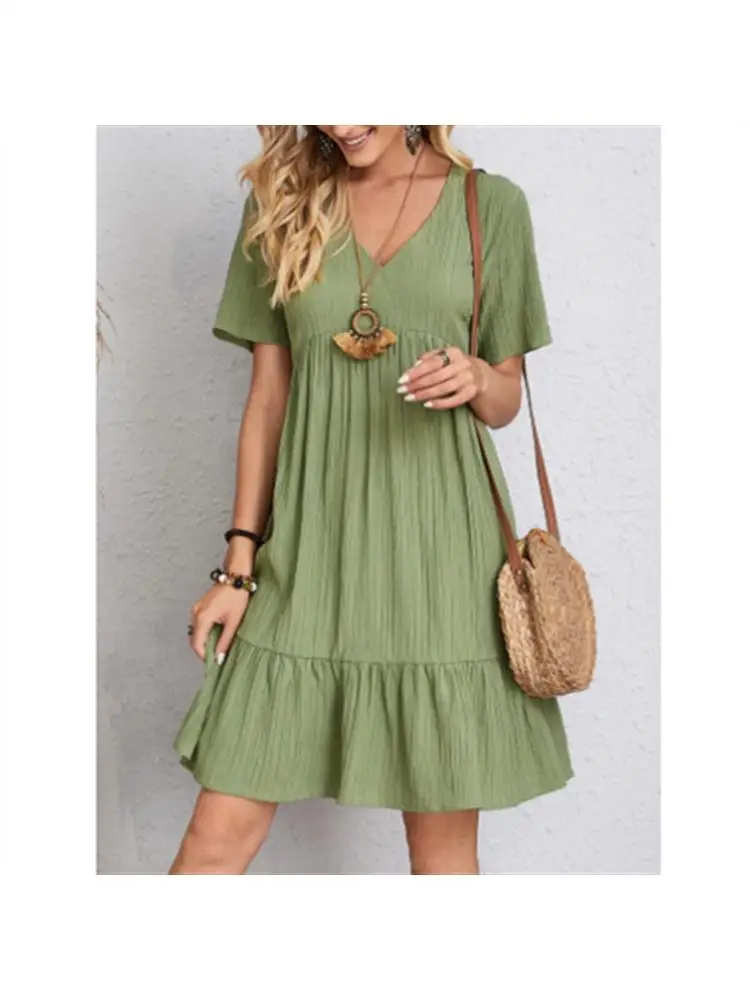 

Сарафан-трапеция женский с V-образным вырезом, модное повседневное свободное платье средней длины, элегантное черное, лето 2023