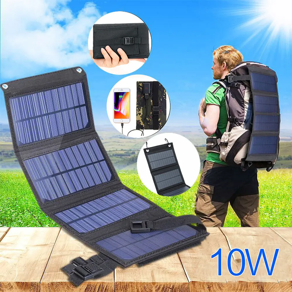 

7/10W Foldable Monocrystalline Silicon Solar Charger 5V Portable Battery Charger USB Port Outdoor Waterproof Mobile Power Supply
