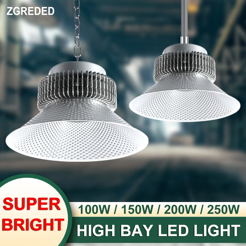 Led High Bay Light 100W 150W 200W 250W Industrial Led Lighting Fixtures AC175-250V IP65 With Lampshade Workshop Warehouse Lights