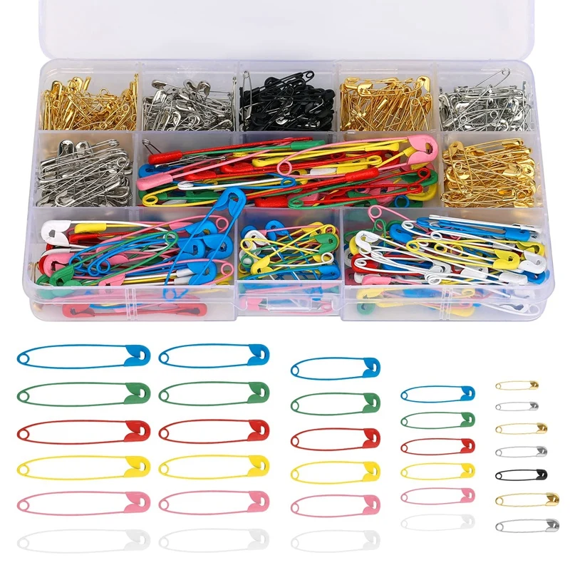 

500 шт., большие и маленькие безопасные булавки, 7 размеров