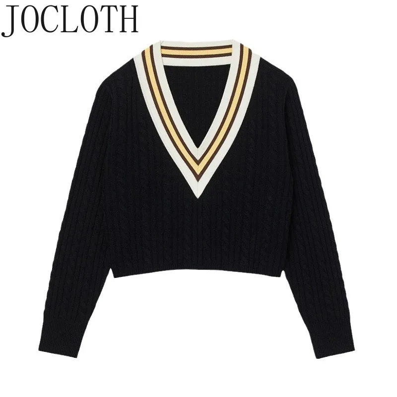 

2023 Early Fall New French College Style Ageing Retro Color Collision V-neck Long-sleeved Wool Knit Sweater Commuting Leisure