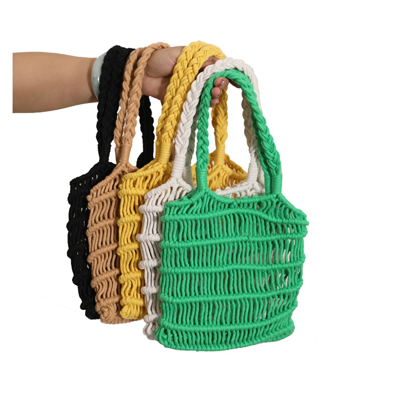 

Женская Повседневная трикотажная хлопчатобумажная веревка, макраме, маленькая сумка-тоут, женская летняя пляжная Праздничная плетеная ручная работа