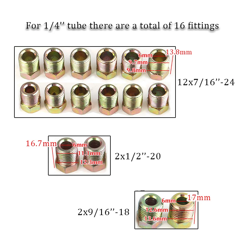 

35pcs 3/16'' OD 1/4" OD Car Brake Line Tubing Tube Fitting Kit Nuts Iron Plating Zinc For Inverted Flare Auto Replacement Parts