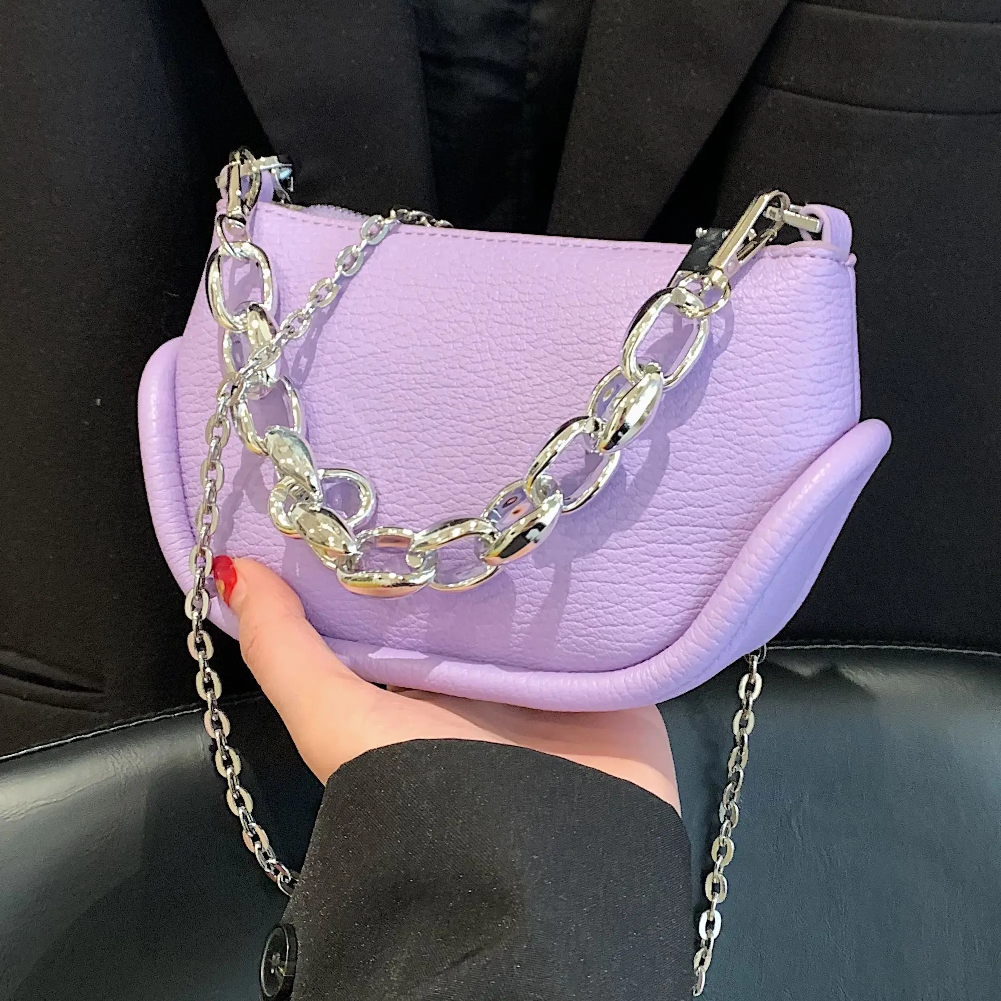 

Однотонная модная сумка через плечо с металлической цепочкой, зеленая, фиолетовая Маленькая кожаная сумка для женщин, сумки через плечо, роскошная сумка через плечо