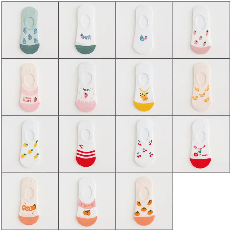 

Women Low Cut Invisible Boat Socks Cartoon Fruit Print Summer Short Hosiery 10CE