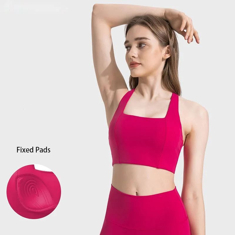 

Women's High Elastic Sports Vest With Fixed Pads Deep U Neck Workout Yoga Top Tank Halter Racerback Gym Fitness Bras for Women
