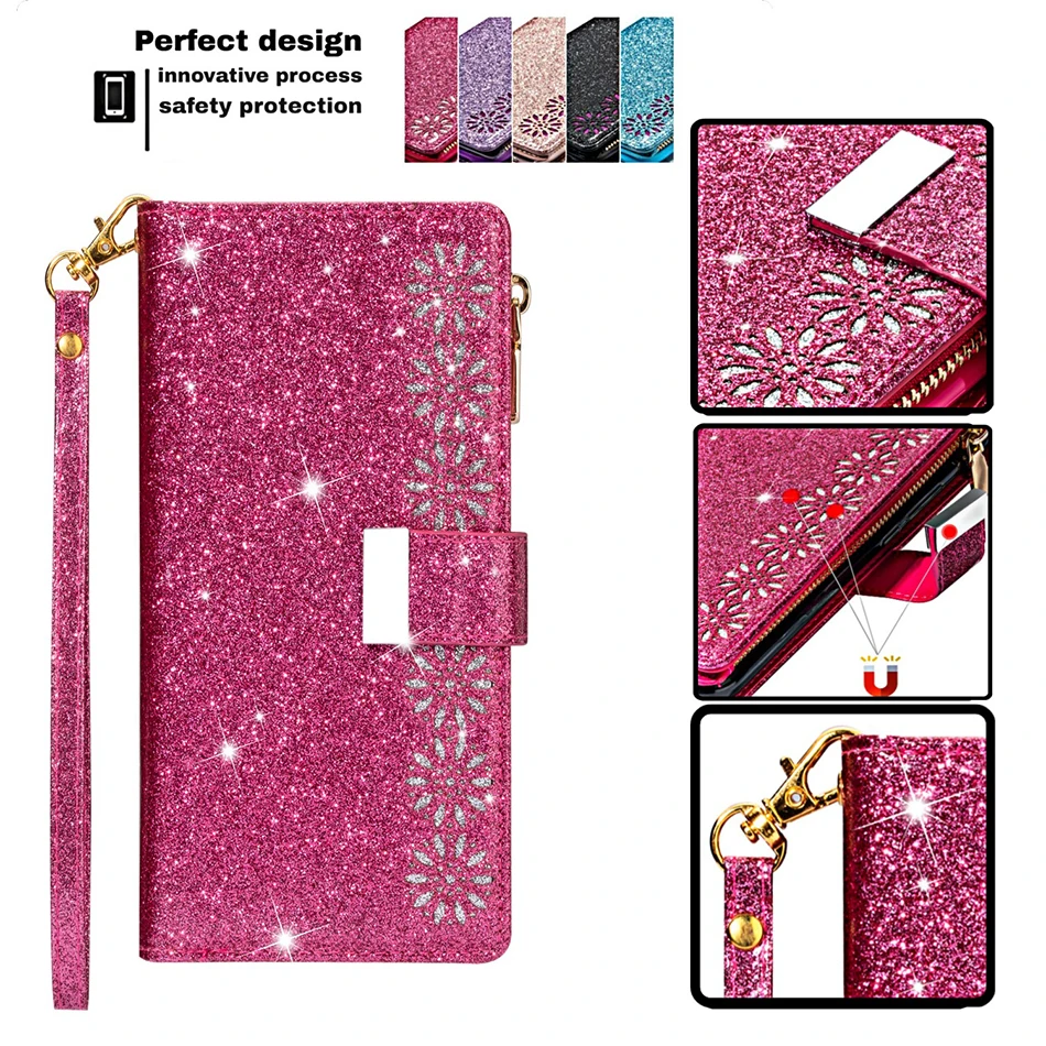 

Luxury Bling Glitter Case For Samsung Galaxy A12 A22 A32 A52 A72 A13 A33 A53 A10 A20 A30 A40 A50 A70 Zipper Multi-function Cover