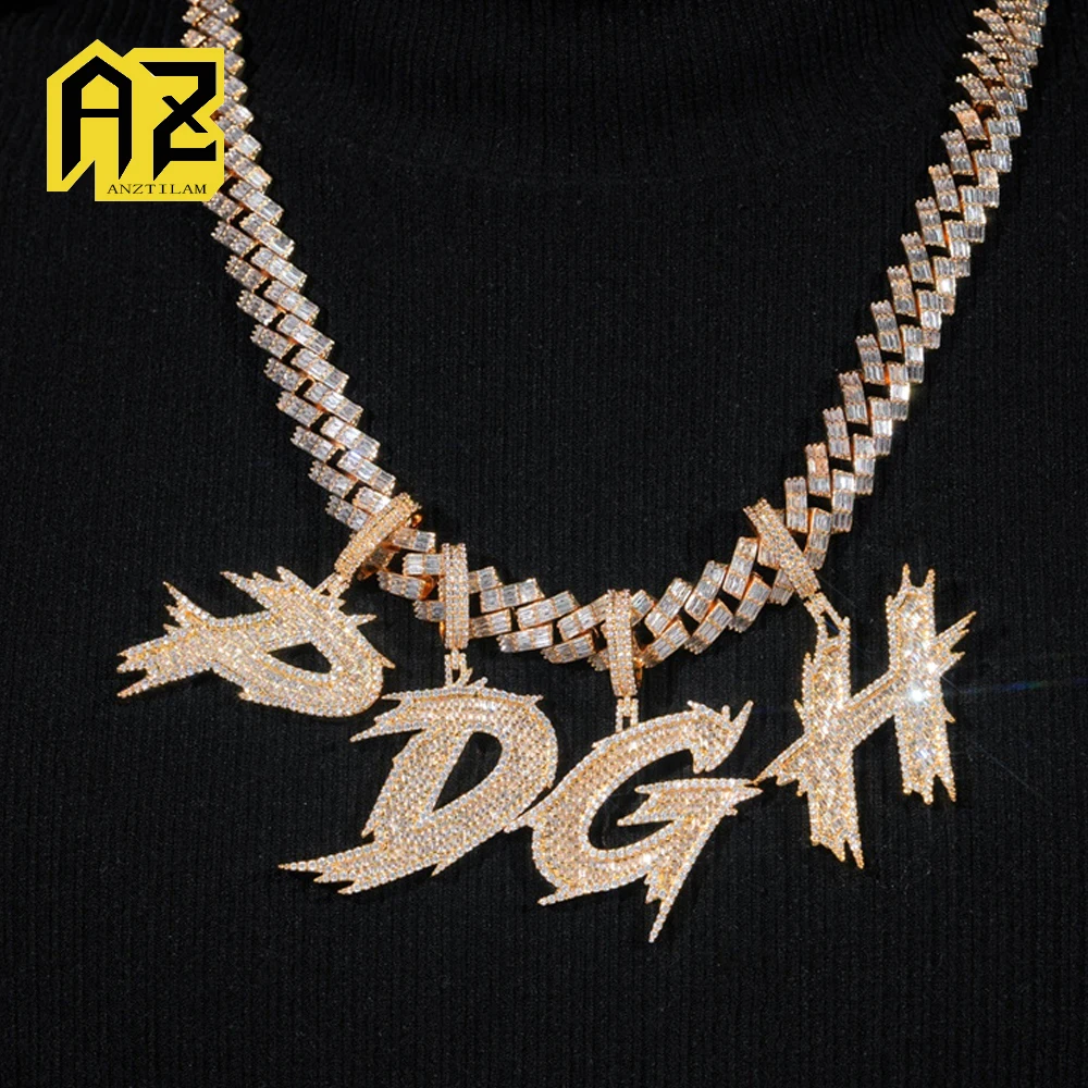 Фото AZ SOLID Letters Подвеска из латуни с Bling Baguettes Циркон Имя Буквы Ожерелья для Женщин Мужчин Панк Хип-Хоп Ювелирные Изделия Бесплатная Доставка №1