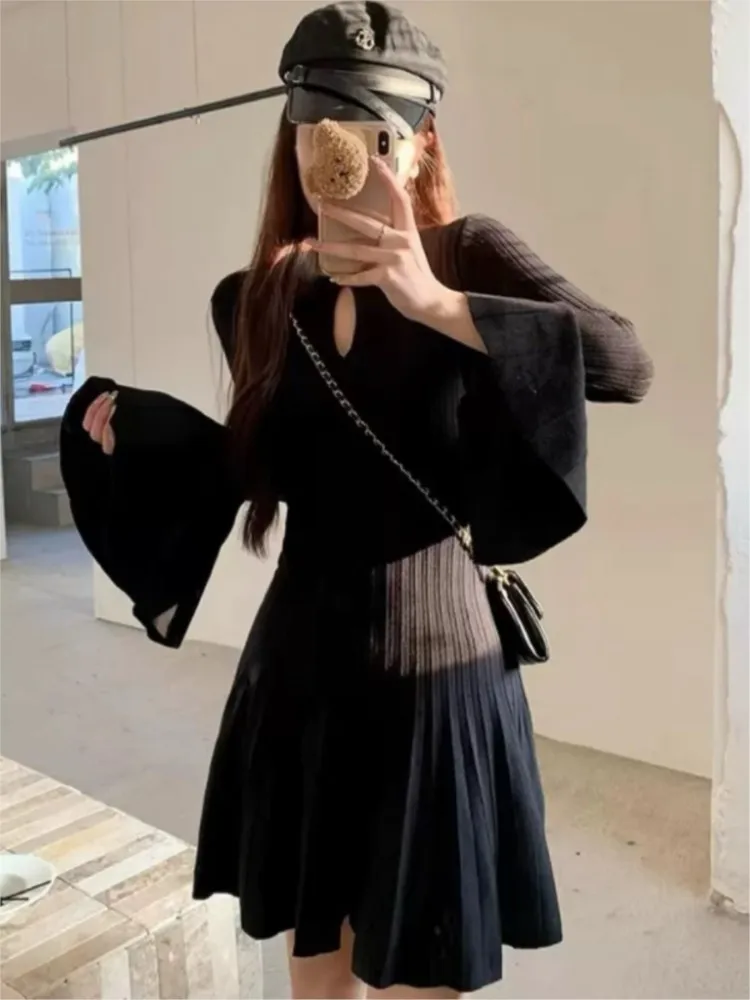 Женское трикотажное платье-мини однотонное плиссированное платье-трапеция с