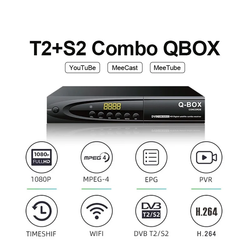 

Go DVB T2 S2 Combo QBOX Satellite TV Receiver H264 Best DIGITAL TV Decoder 1080P FullHD DVB MP3 PLAY PVR EPG T2 DVB S2 Set Top