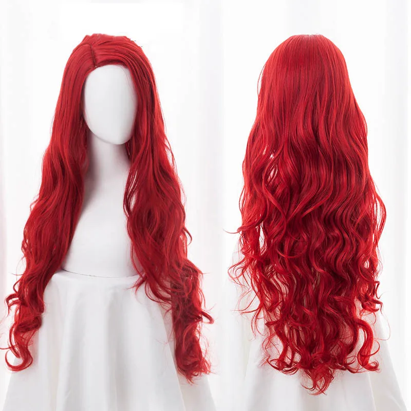 

High Quality Movie Aquaman Mera Cosplay Wig 80cm Red Long Curly Wavy Heat Resistant Synthetic Hair Women Party Wig + Wig Cap