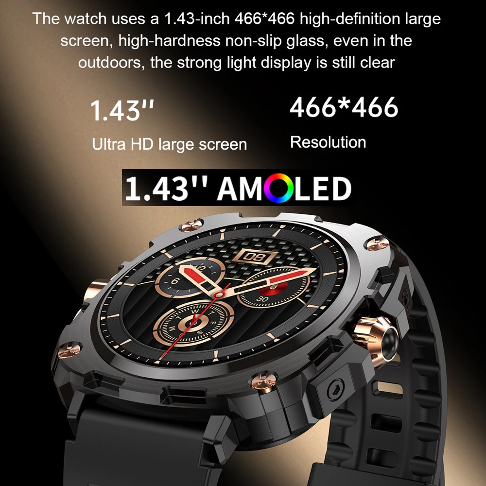 Смарт-часы для улицы 1 43 дюйма AMOLED-экран BT-вызов спорт фитнес водонепроницаемые 128