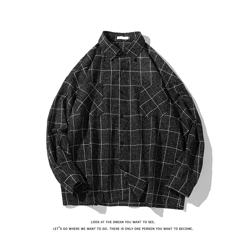 

Brand 2022 Spring Autumn Long Sleeves New Flannel Collar Korea Style Shirts For Men's Plaid Harajuku Clothing