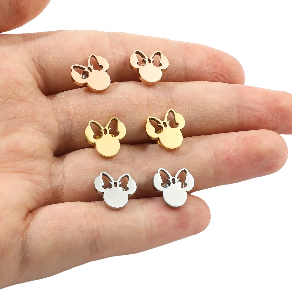 Женские серьги из нержавеющей стали с Микки Маусом милый мультяшный бант