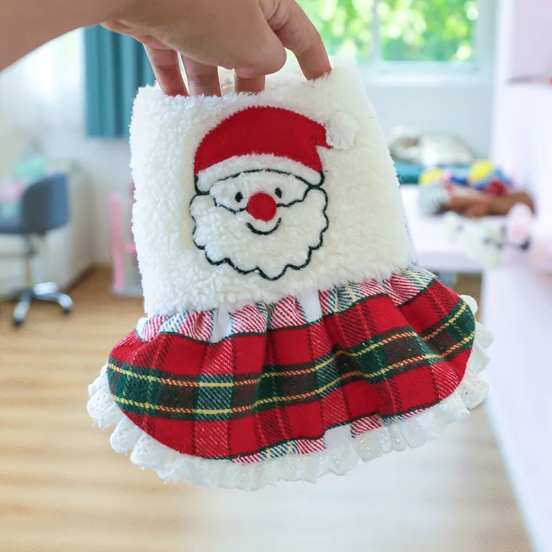 

Santa Claus Cotton Dress coat Jack Dog Clothes Fleece Dogs Pet Outfits Cute Winter Warm Yorkies Halloween White Girl Mascotas