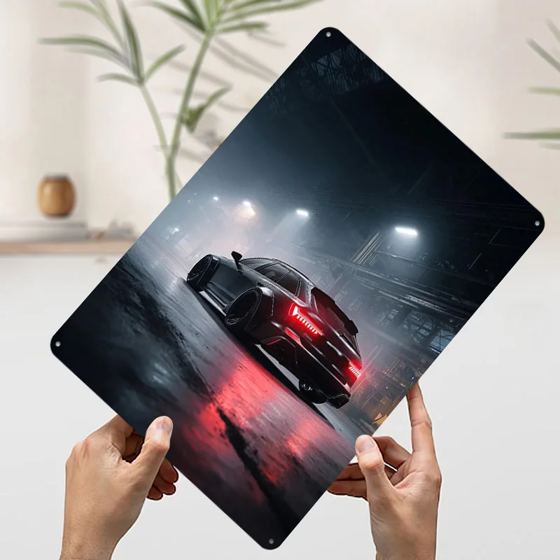 Фото Гладкий черный спортивный автомобиль RS6 Avant в гаражном плакате, индивидуальный настенный художественный винтажный металлический знак, ретро жестяная табличка для мужского пещерного дома №3