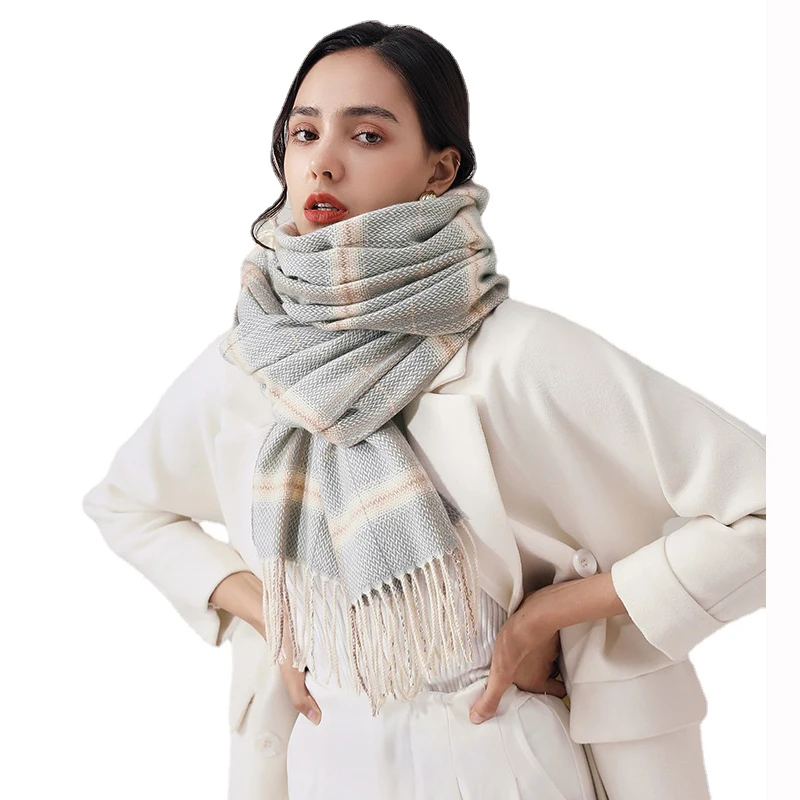 

CHENKIO Plaid Scarf New Imitation Cashmere Scarf Women's Korean Sweet Shawl Warm Woven Tassel Scarf Hijab Scarves Free Shipping