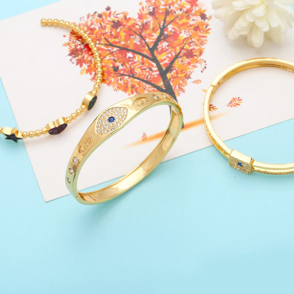 

Luxury Classic Evil Eye Charm Bracelet for Women Shiny Heart Star Cubic Zircon CZ Adjustable Bangles Gold Color Jewelry Gift