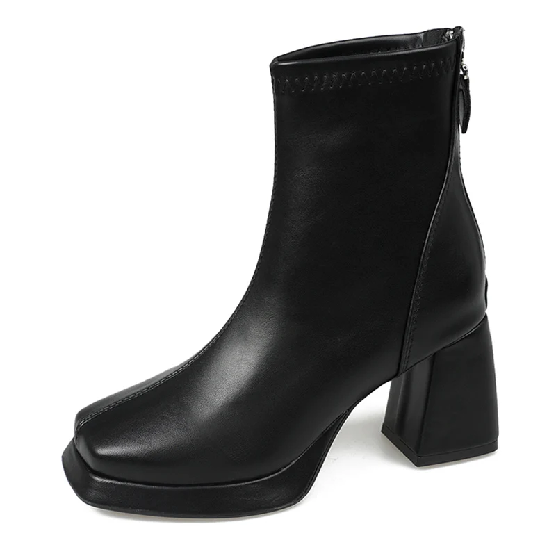 Зимние женские ботильоны в стиле ретро обувь на высоком каблуке с квадратным