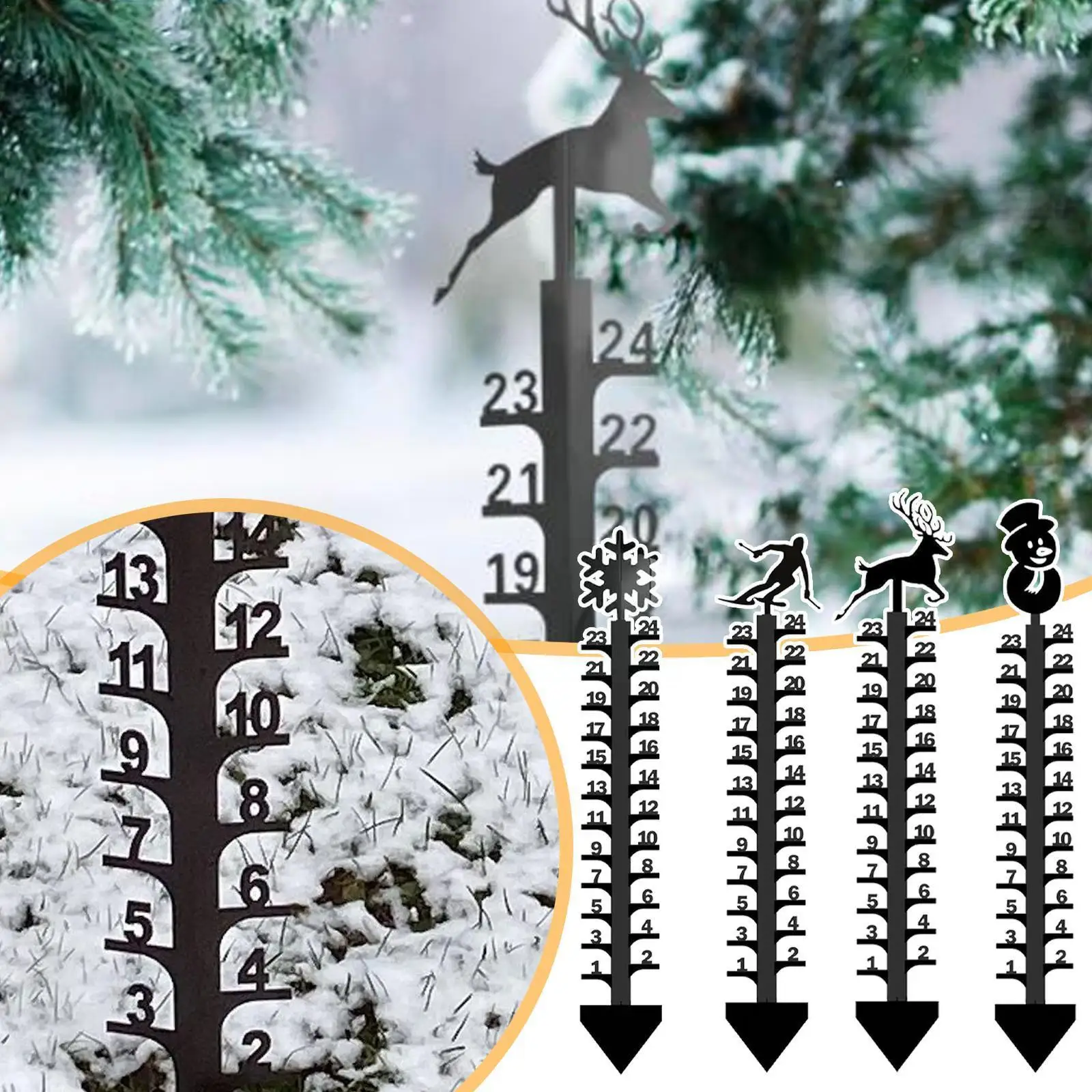 

Winter Flake Meter Mobile Meter Metal 40x5.5cm Garden Ruler Decoration Gift Measuring Outdoor R1q6