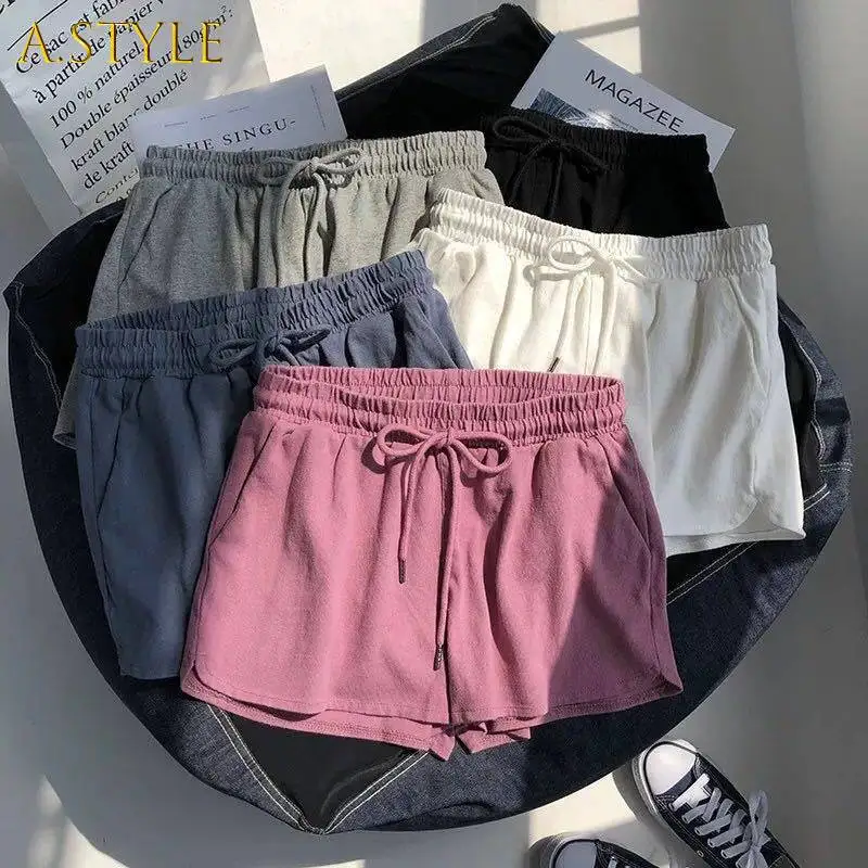 A GIRLS Shorts Women Summer Loose Solid Color S-5XL Female Workout Leisure Trousers Elastic Waist Soft Pockets Hot Sale Cozy