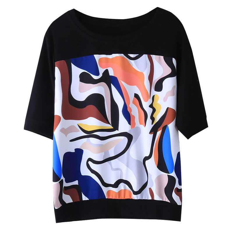 

Women's Loose Tee Summer Tops Cotton chiffon Splicing Short Sleeve Tees Female Large Size T-shirt Basic Large Size M 4XL