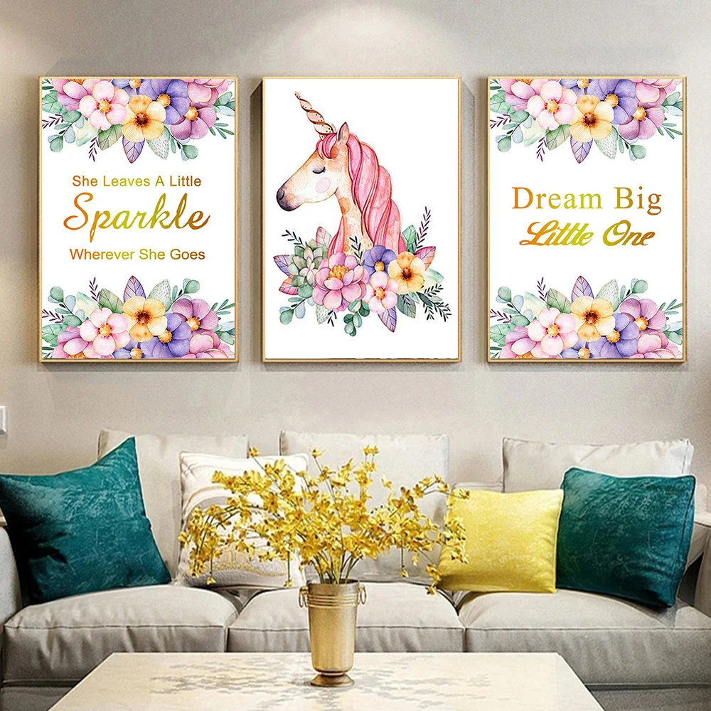 

Новый мультяшный цветок Алмазная картина в скандинавском стиле современный фиолетовый венок Единорог на английском фоне стена «сделай сам...