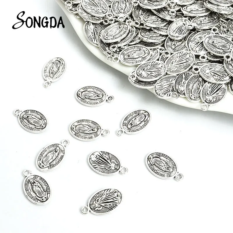 

20pcs Vintage Oval Coin Virgin Mary Charms Antique Silver Plated Saint Benedict Medal Pendant Charm for DIY Necklace Making Gift