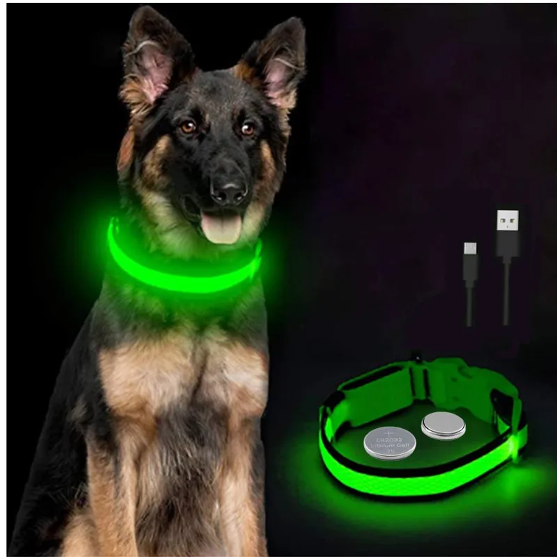 Led Glowing Dog Collar Luminous Adjustable Night Light Harness Leash For Girl Small Dogs Cat Pet Safety Accessories | Дом и сад