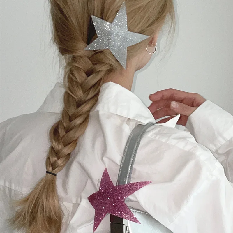 

2022 Korean Pentagram Sweet Shiny Snap Hair Clips Hairpin Women Girls Cute Barrette Ponytail Holder Hairgrips Hair Accessories