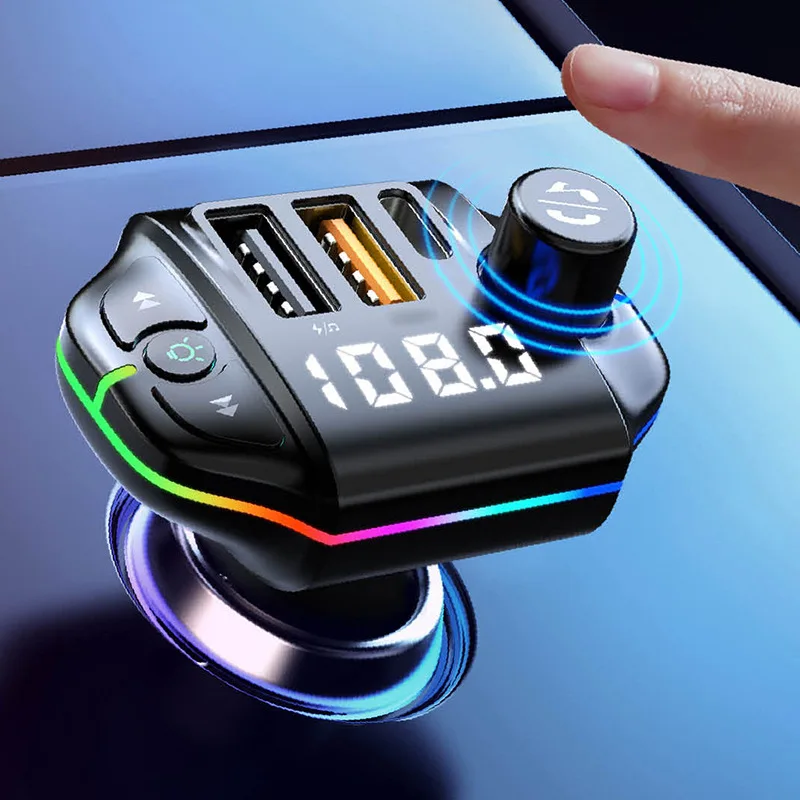 

A10 Car 5.0 FM Transmitter Bluetooth Wireless Handsfree Receiver Auto MP3 Player USB Type-c Fast Charging RGB Lighting Effect