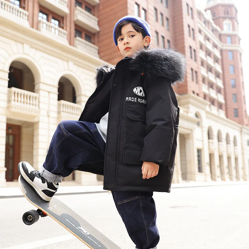 Suitable for -30 degrees winter children's down jackets Boys' fashionable  warm long coats Thick down coat for teenagers Hooded enlarge