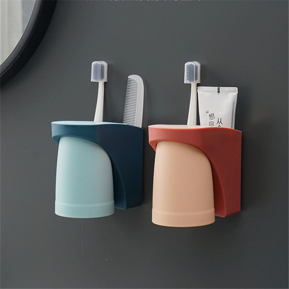 

Wall Mount Magnetic Bathroom Gargle Toothbrush Cup Holder Anti-dust Draining Mug Bathroom Cup Lover Family Set Toothbrushing Cup